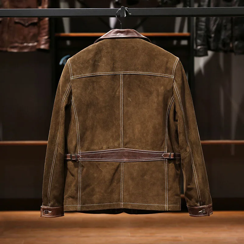 High Quality Plus Size Genuine Leather Clothing Men's Lapel Casual