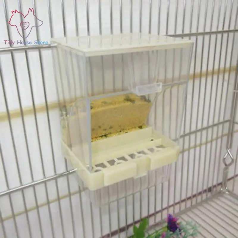 

Small Size Bird Poultry Feeder Automatic Acrylic Food Container Parrot Pigeon Splash Proof 10x12x7.5CM