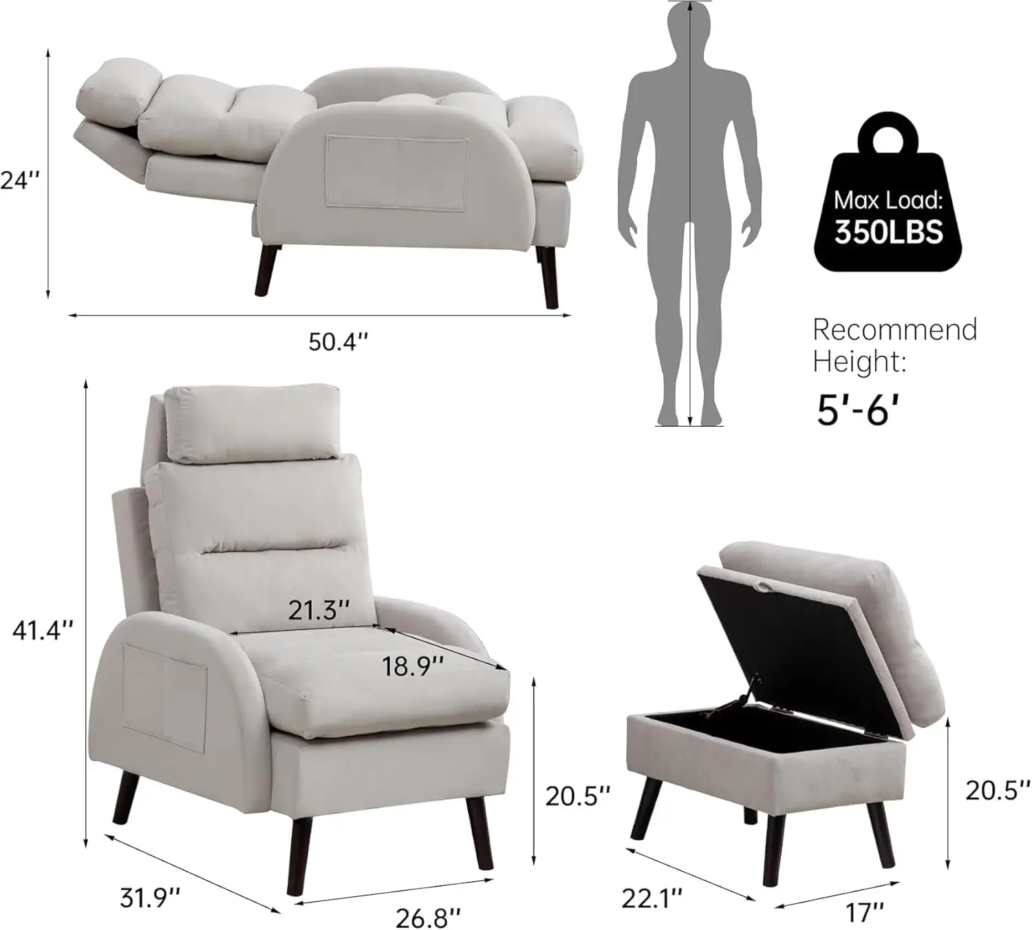 Oversized Lounge Armchair Set with Ottoman 2