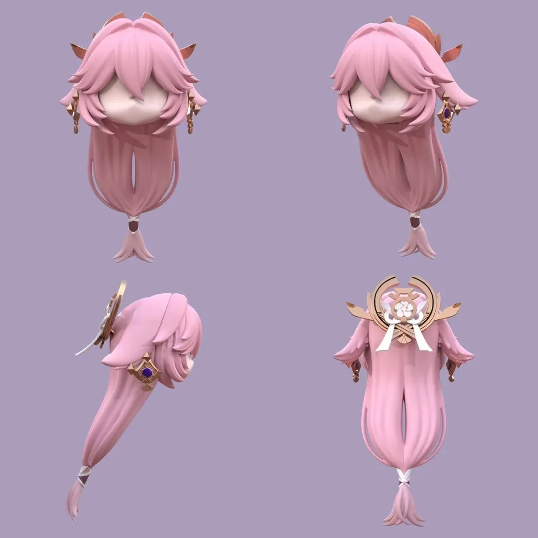 

Game Genshin Impact Yae Miko Handmade OB11 OB22 1/12 BJD Colored Hair Wig Model Head Game Cosplay Cute Props
