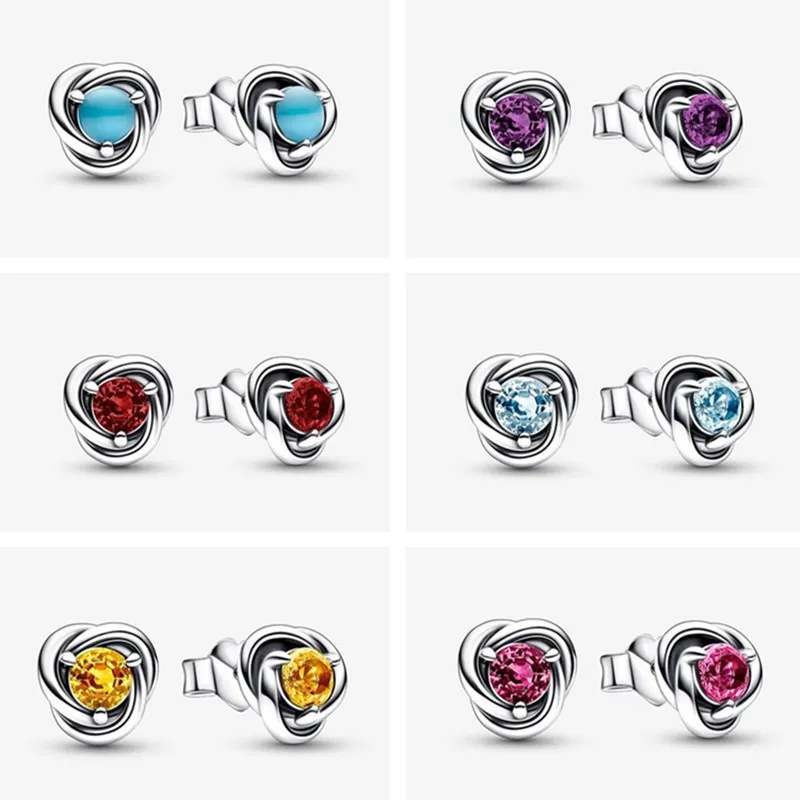

Original October Birthstone Eternity Circle Stud Earrings For Women 925 Sterling Silver Wedding Gift Fashion Jewelry