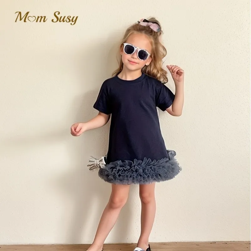 Baby Girl Tshirt Dress Mesh Bottom Summer Infant Toddler Girl Long Tshirt Vestido Short Sleeve Casual Baby Clothes 1-10Y girls dress kids clothes