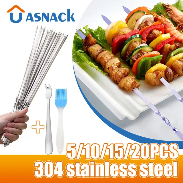 5/10/20Db Rozsdamentes Acél Barbecue Nyárs Újrafelhasználható Bbq Kebab Vasbot Kültéri Kemping Piknik Szerszámok Főzési Szerszámokhoz