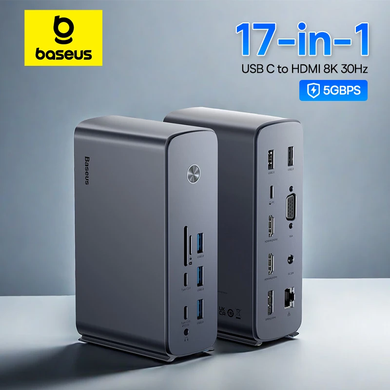 Baseus Docking Station USB C 9 In 1 - Dual HDMI 4K, Ethernet, PD 100W, Per MacBook, Dell, HP - Foto 5