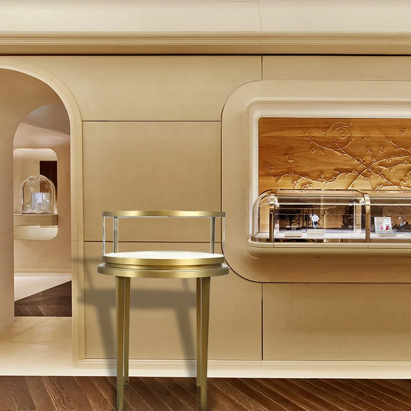 Custom simple design stainless steel frame kiosk shopping mall glass jewelry display cabinet smoke store storage