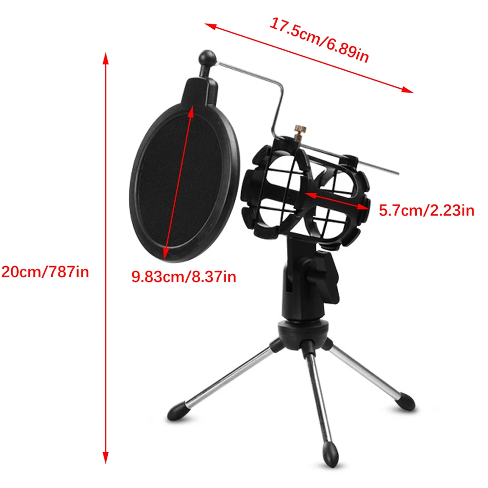 Tripod Microphone Stand Holder with Shock Mount Pop Filter For Desktop Streaming Podcasting Vocal Recording Mic microphone stand microphone pop filter microphone mount clamp microphone shock mount
