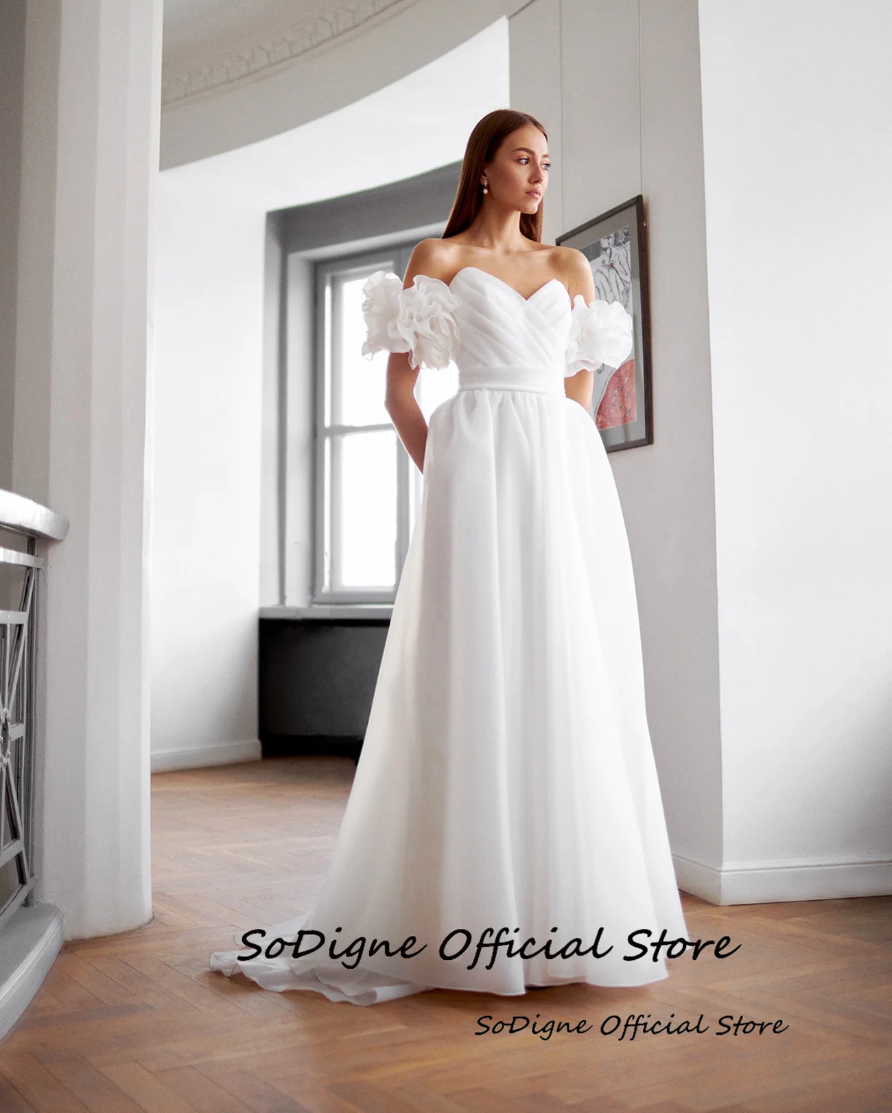 SoDigne A-line Organza Wedding Dresses Sweetheart Short Sleeves Bridal Dress Long Wedding Gown Robe De Mairee Customized 12 S6f07f2c23768415d84a7486cdf0903d3i