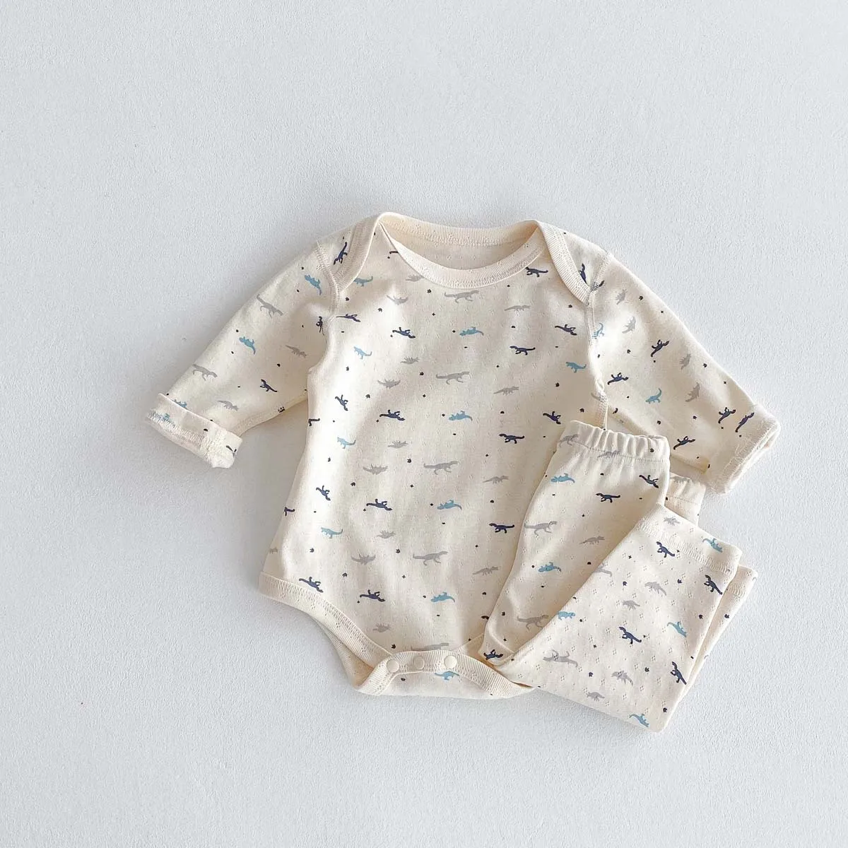 Description Picture 3 of item2025 autumn winter new in kids baby girls boys casual pure cotton clothing , toddler infant dinosaur print bodysuits pants