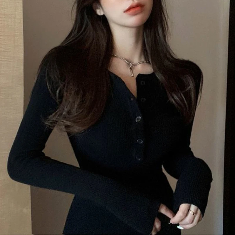 Women Dress y2k Clothes Solid Color Buttons Round Neck Long Sleeve Mini Bodycon Dress Evening Party Dresses Streetwear