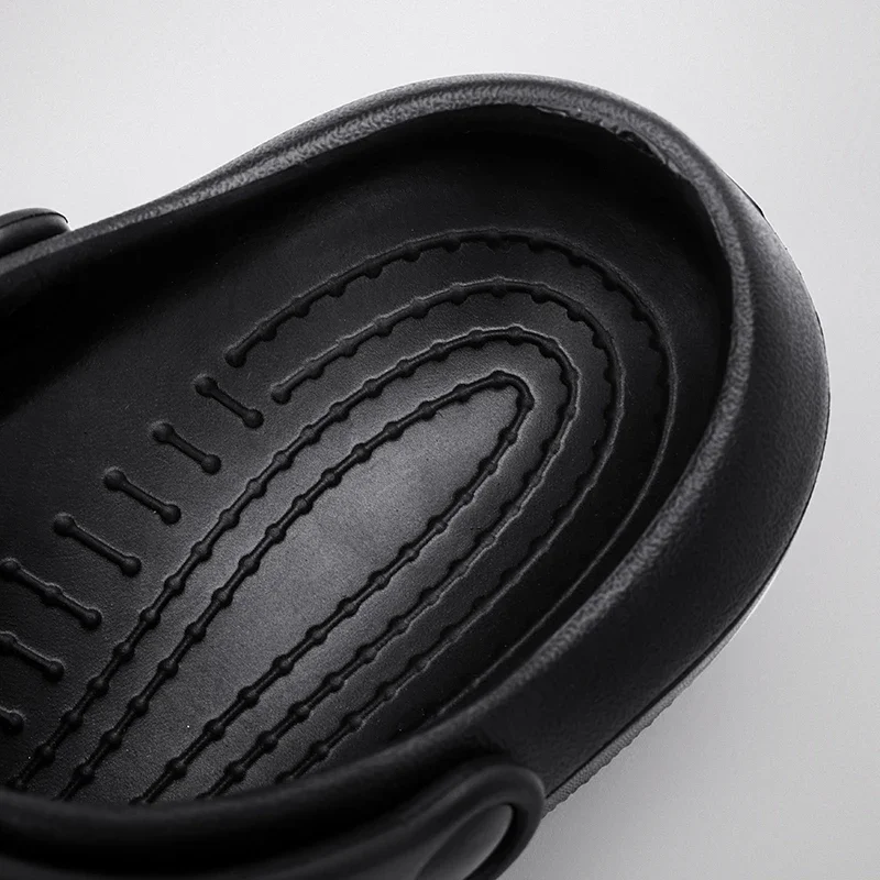 2023 New Solid Black Men Thick Soled EVA Nurse Doctor Shoes Chef Shoes Grass Removal Shoes Non-slip Slippers Men Sandal 44/45 4