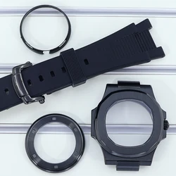 Black 40mm Stainless Steel Watch Case with Rubber Bracelet - 100M Waterproof for Seiko nh34 35 36 38 (Black)