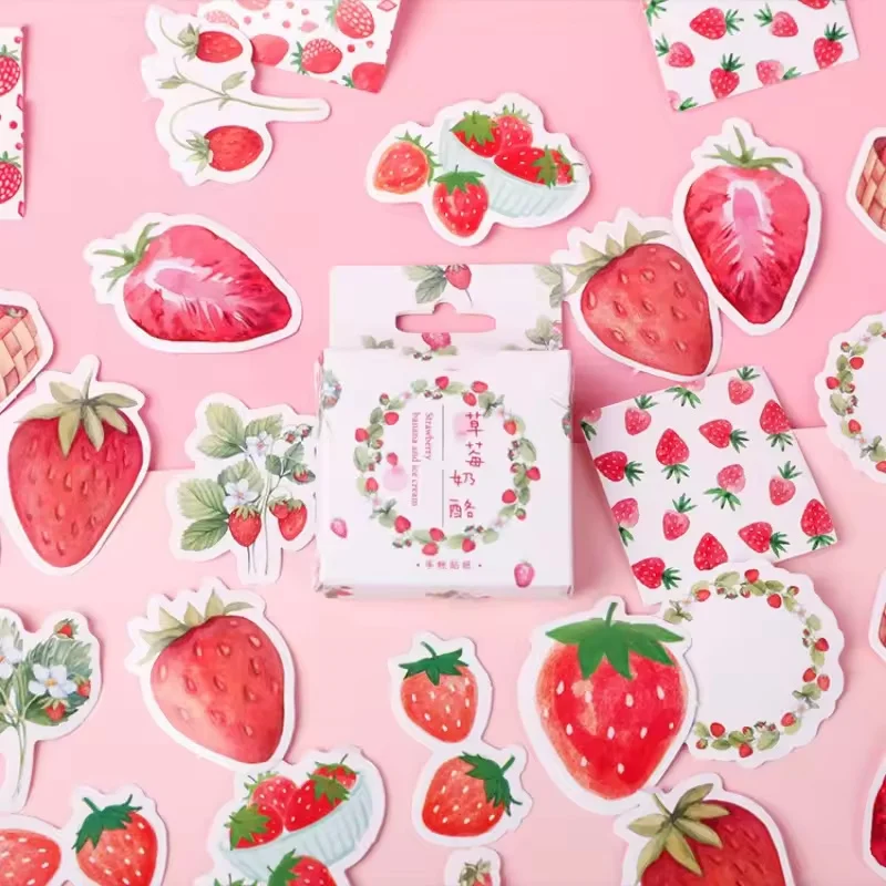 45Pcs 과일 딸기 상자 스티커 사진 앨범 스크랩북 잡지 장식 선물 씰링 스티커 DIY 장식