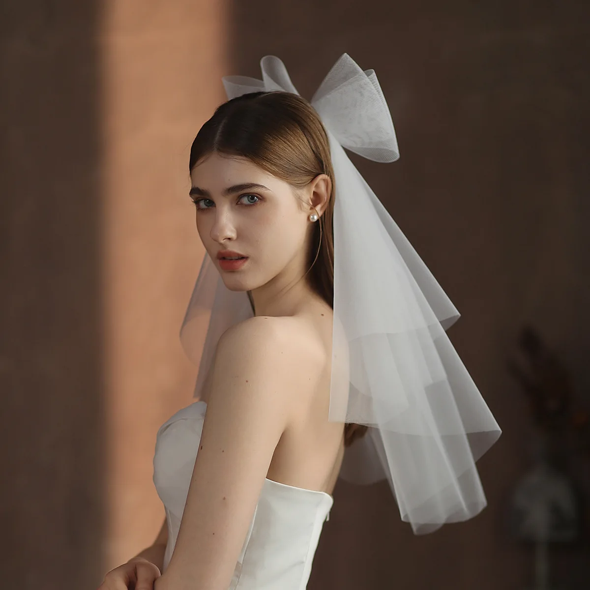 CC Romantic Veils for Wedding Women Accessories Bridal Hairwear Engagement Headdress Bow-knot Shape Double Layer Paddy Veil V302