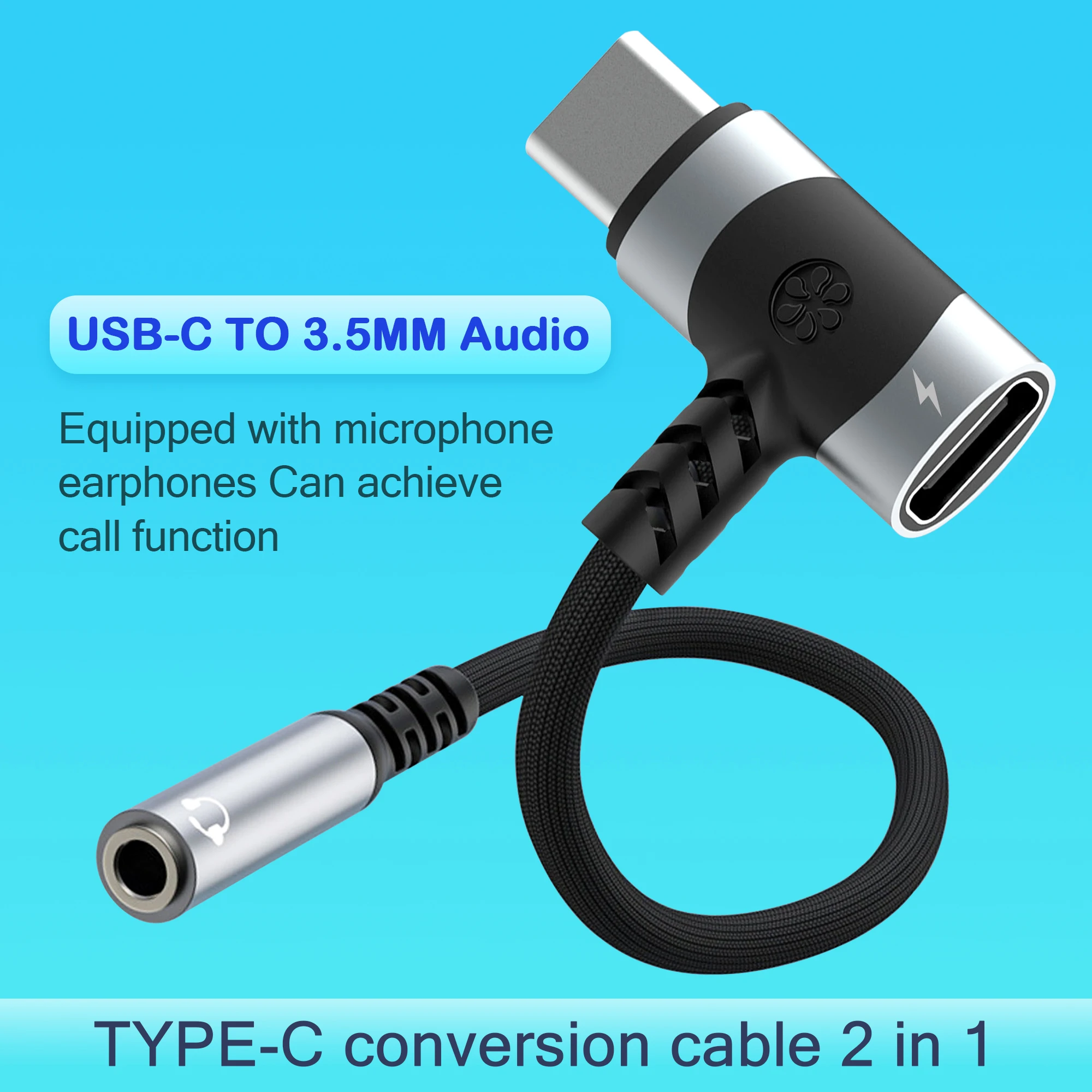 2 in 1 USB C Splitter PD Fast Charger Cable Type C to 3.5 Jack Audio ...