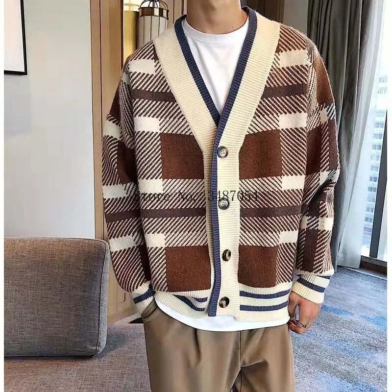 

New Men's Casual Cardigan Korean Version of The Laziness Sweater Male Wild Coat Loose Thick Wool Outer Needle Sweater