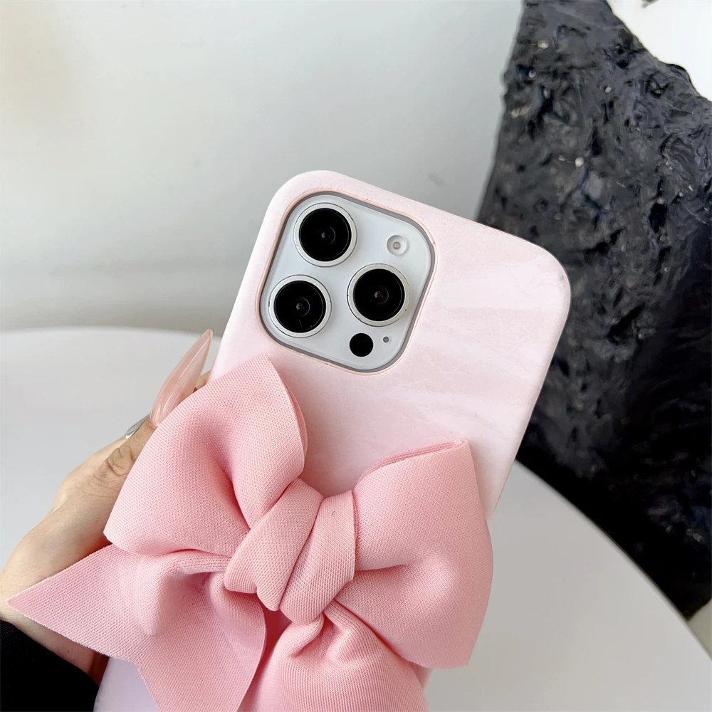 INS Luxury Silk Texture 3D Ribbon Case - Cute Solid Candy Color Cover