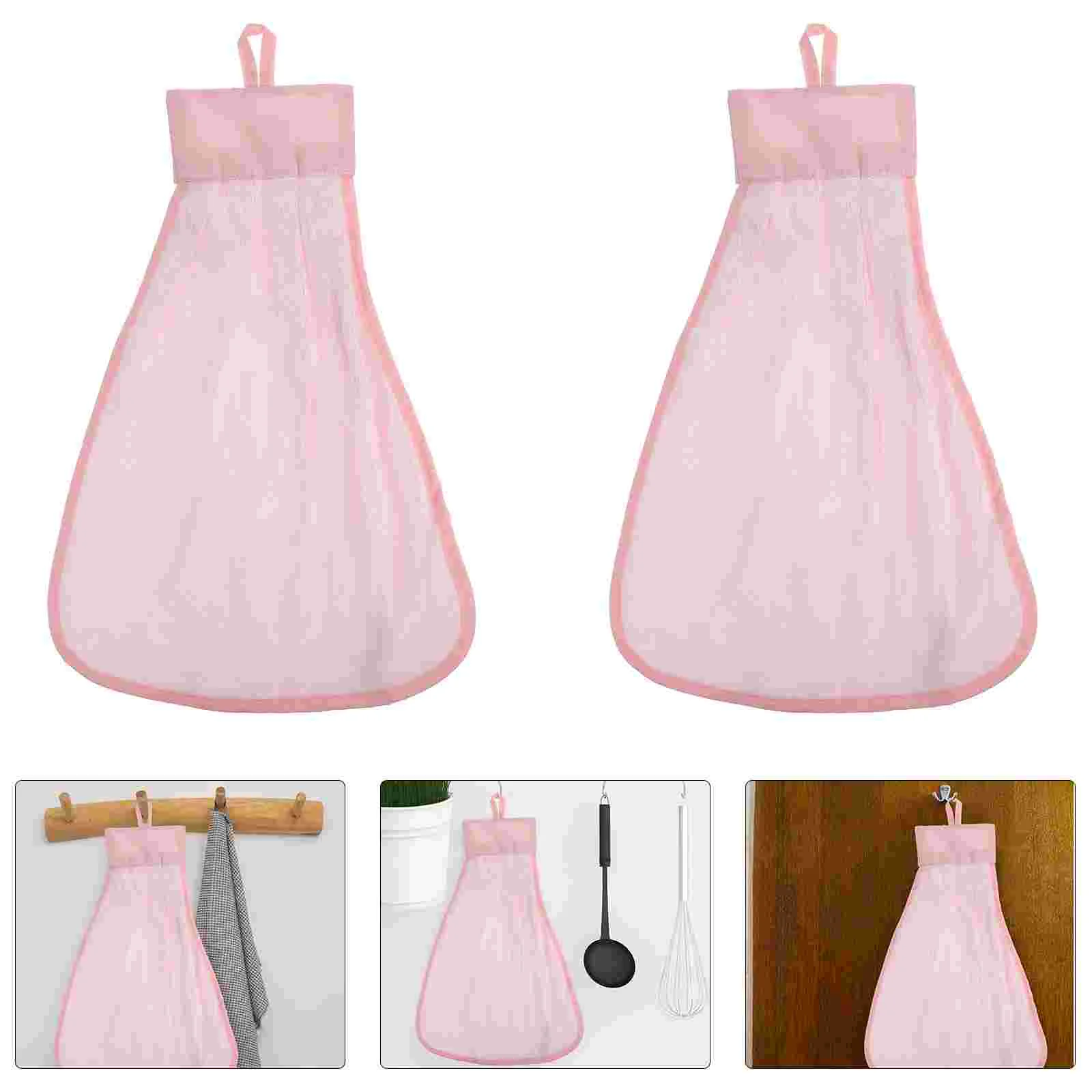 

2 Pcs Microfiber Towels Chinese Knot Hand Hanging Wipe Hands Practical Pink Kitchen Household Water Absorption Child