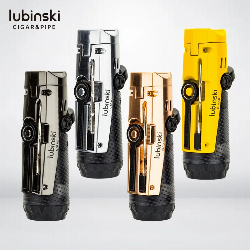 

LUBINSKI Metal High-End Direct-Flush Turbine Gas Lighter Creative Opener Cigar Punch Needle Cigarette Holder Design Men's Gift