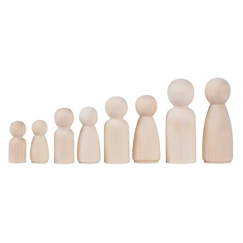 ABCPICK 16pcs mini kokeshi wooden figures peg family angel dolls unfinished craft set people toddler toys diy art woodpeckers