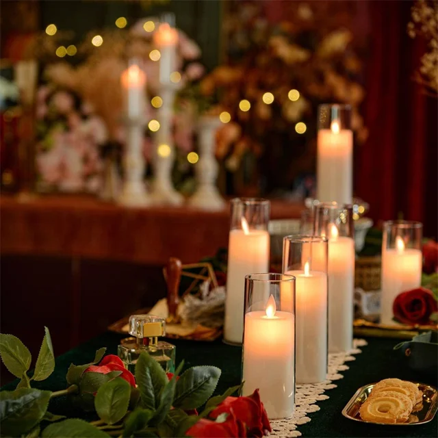 Led Flalless Gyertyafények Üveggyertya Akkumulátorral Működő -Es Tealámpák Éjszakai Lámpa Otthoni Buli Karácsonyi Szoba Dekorációhoz - Image 5
