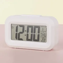 Sleek LED Digital Alarm Clock with Calendar & Temperature Display for Home and Office Decor (White)