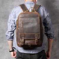 S.WORKER Vintage Genuine Leather Backpack Laptop Bag Crazy-horse Leather School Bag Outdoor Travel Weekender Shoulder Bag 2