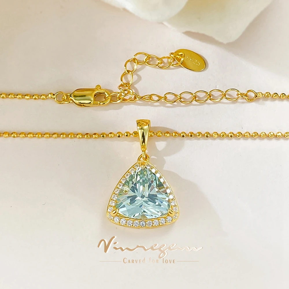 

Vinregem 10*10 MM Triangle Lab Created Tourmaline Gemstones Vintage Pendant Necklaces For Women 925 Sterling Silver Jewelry Gift