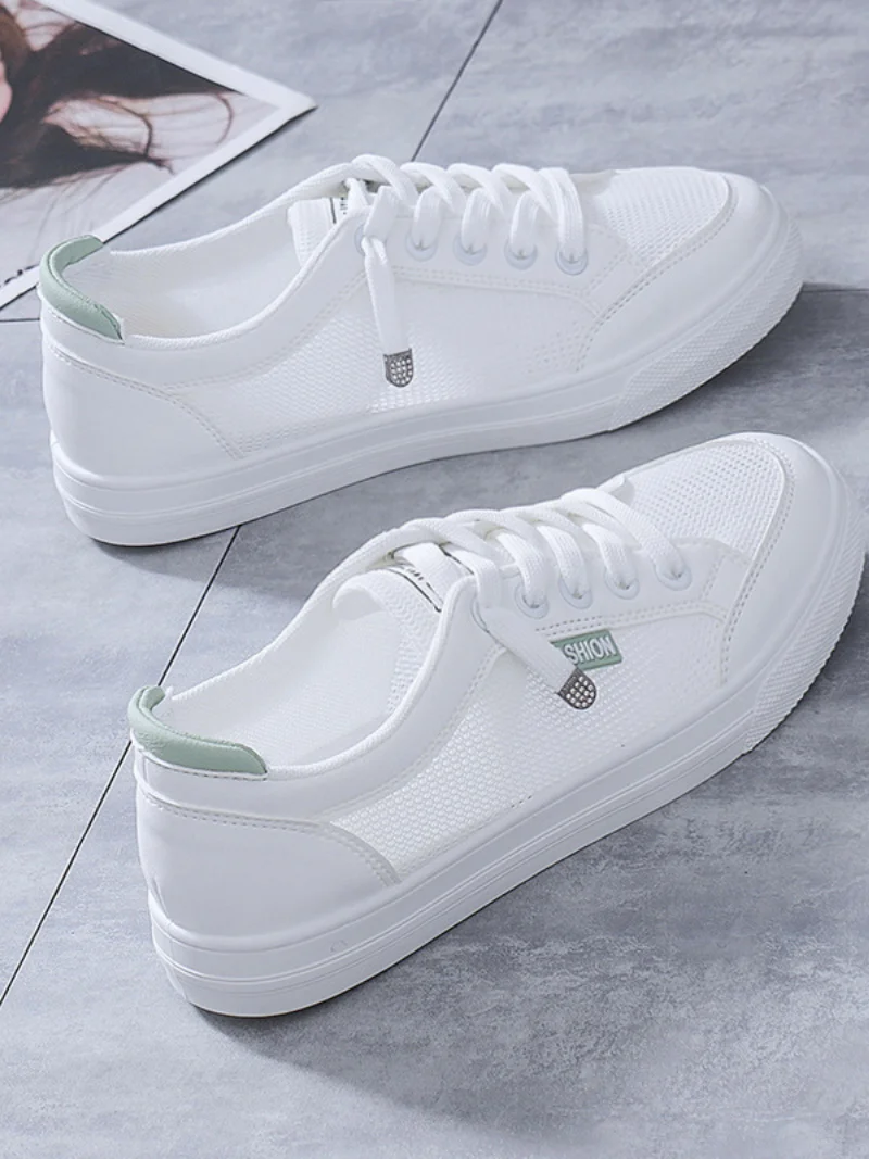 Women Sneakers Women's Vulcanize Shoes Spring  Autumn Breathable Flats Solid Color Mesh Shoes Young Woman Casual White Shoes 