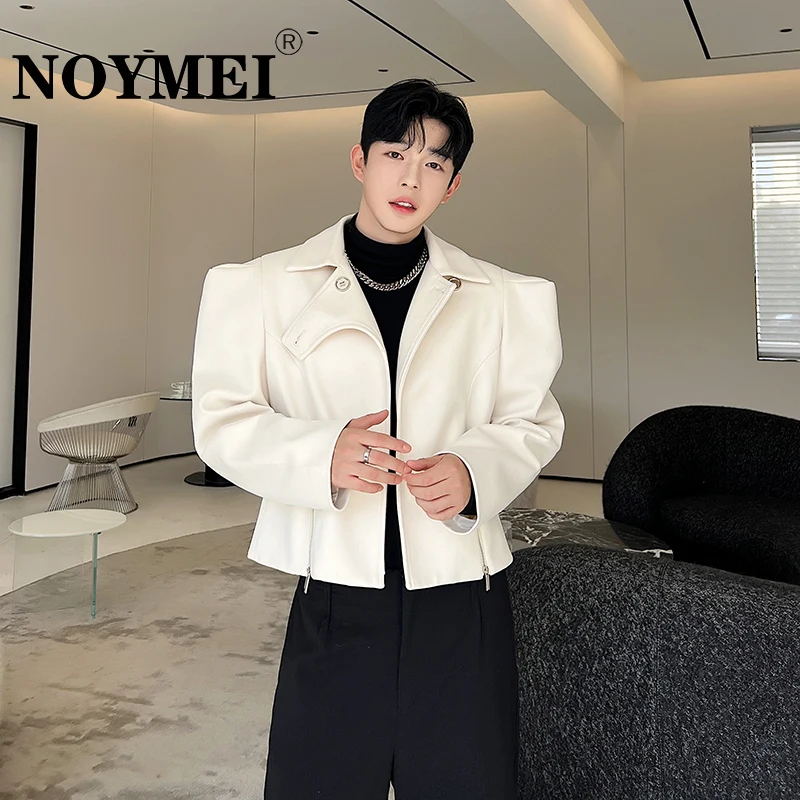 

NOYMEI Niche Silhouette Wide Shoulder Zipper Short Woolen Jacket Men's Winter Autumn Solid Color Coat Fashion Korean WA3328