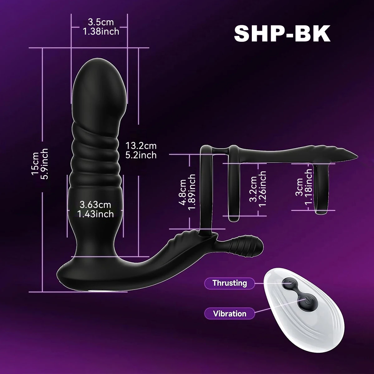 Thrusting Anal Toy with Prostate Massager, Anal Vibrator Adjustable Cock Ring, APP Remote Control Gay Adult Toys for Men Couples