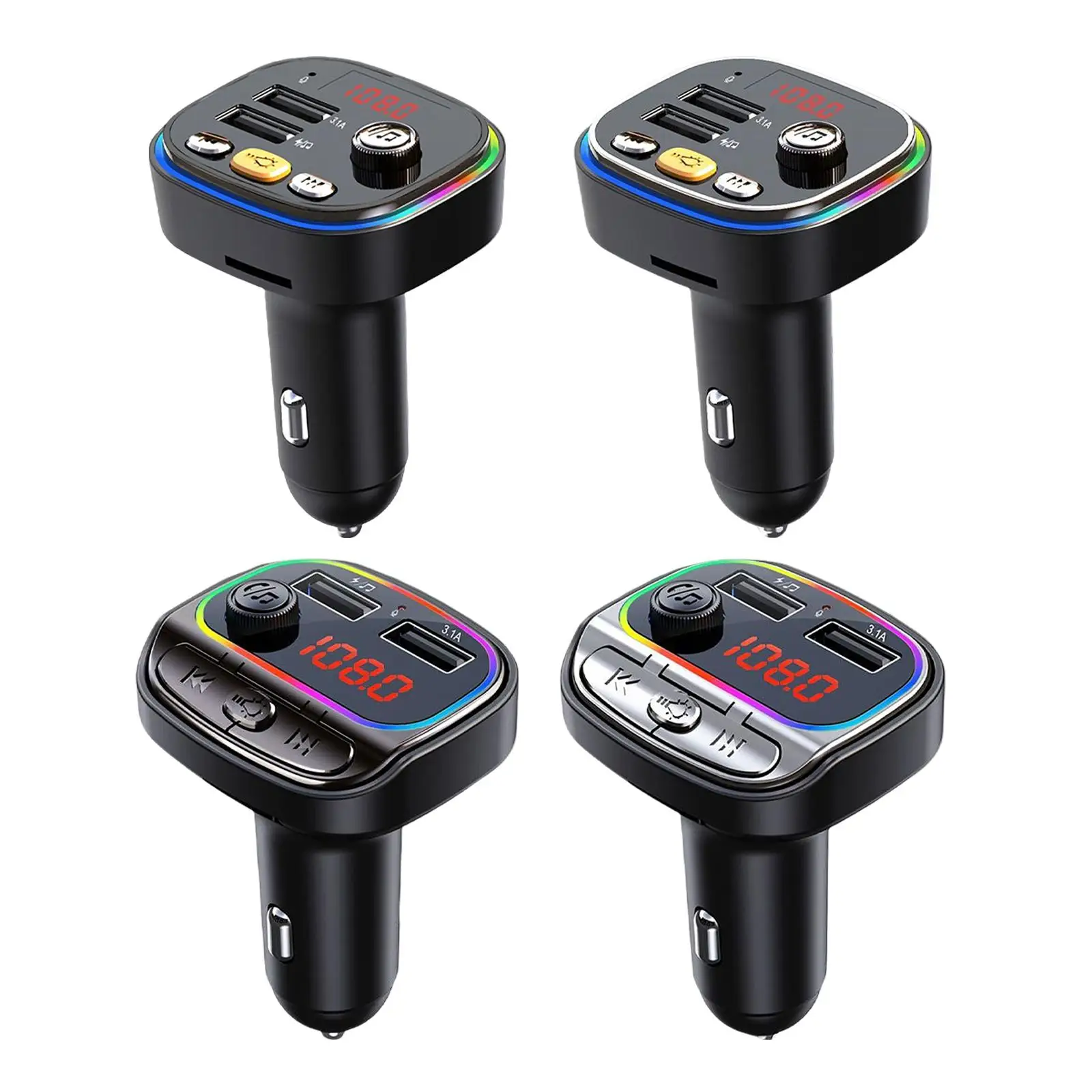 USB Flash Drive MP3 Music Player & 2 USB Ports Charger 1 Pc Bluetooth FM Transmitter Car Wireless Bluetooth FM Radio Adapter Support Hands-Free Calling 