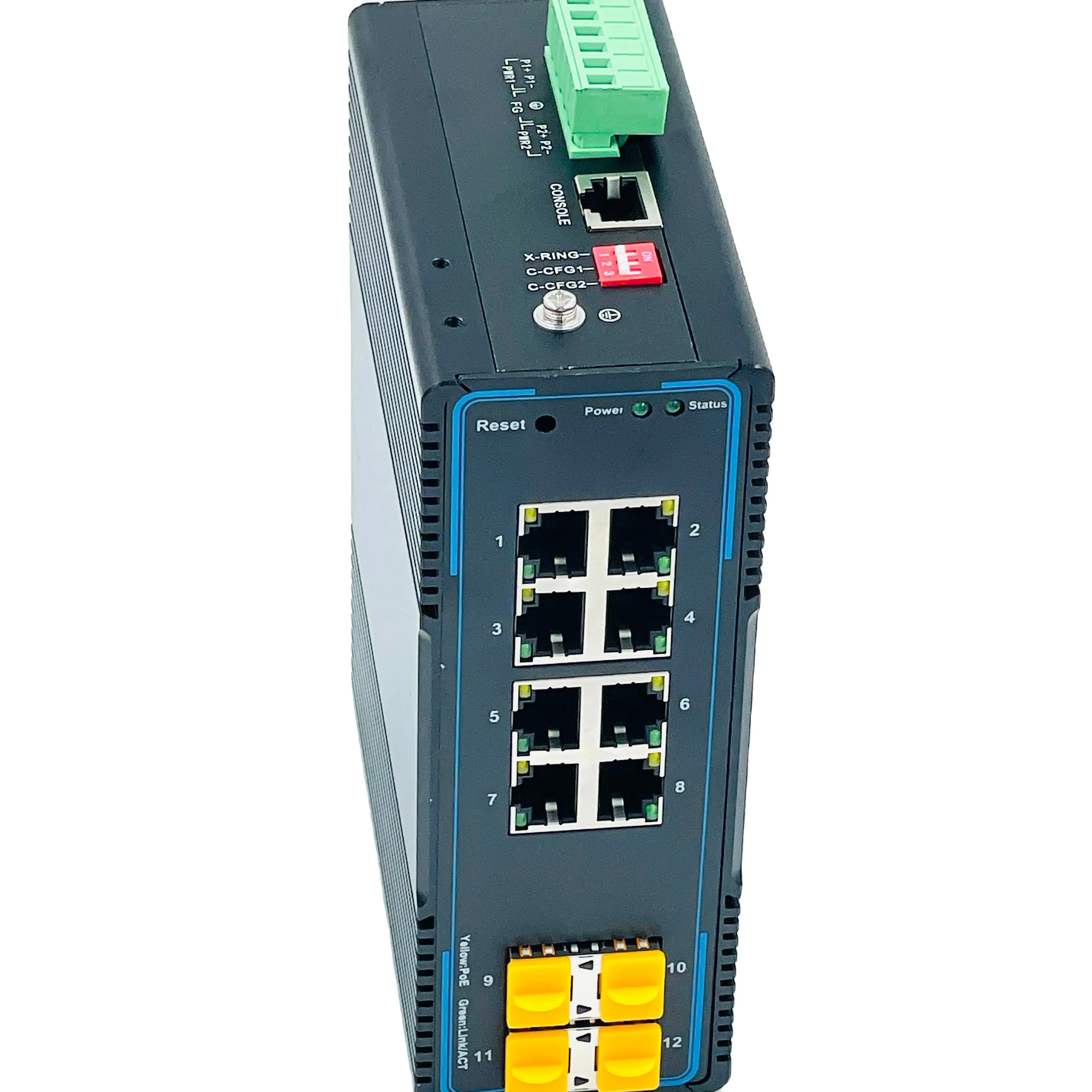 

Управляемые промышленные переключатели, слой 2, 8*10/100/1000Base-T, порты Ethernet, поддержка POE 4 * 1000BASE-X SFP