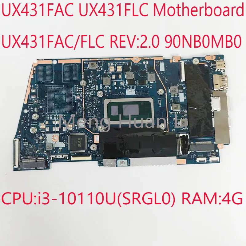 

UX431FAC Motherboard 90NB0MB0 UX431FLC Motherbaord UX431 REV:2.0 UX431FAC UX431FAC For ASUS ZenBook 14 UX431FAC UX431FLC i3 4G