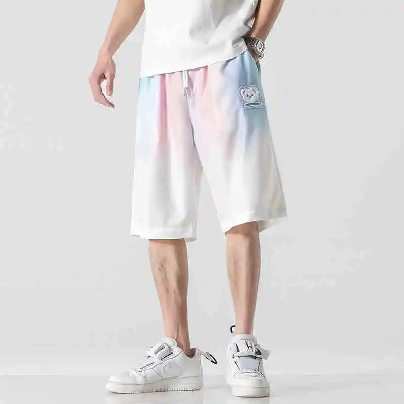 Summer Charismatic Guy Ice Silk Beach Contrasting Shorts New Casual Loose Waist Drawstring Micro-bomb Men's Five-point Pants