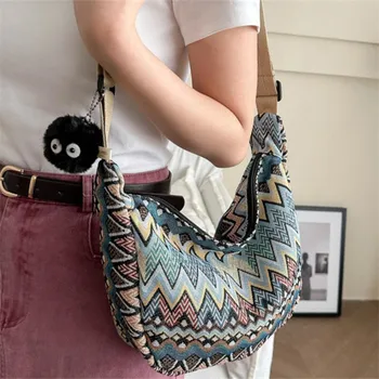 حقيبة ماسنجر مطرزة من القماش مع قلادة، حقائب كتف زلابية عصرية للسيدات للاستخدام اليومي، والسفر في حفلات العمل 2