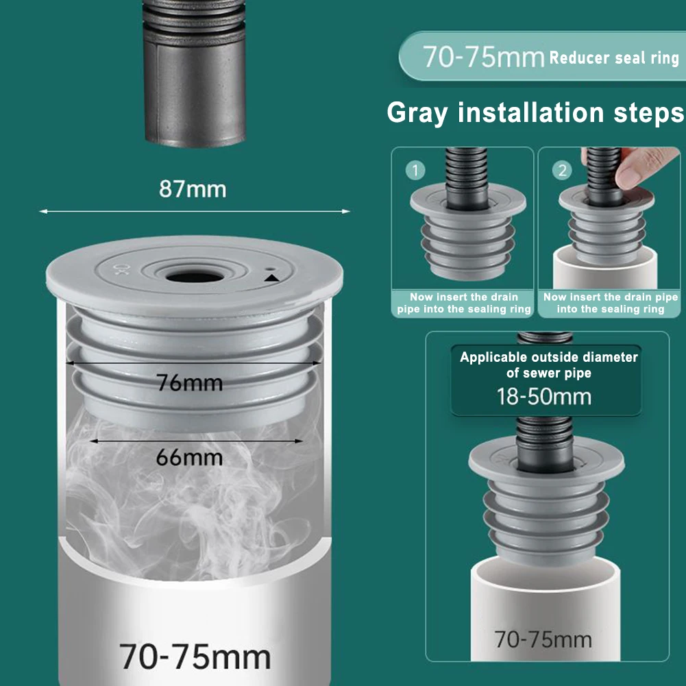 Joint de tuyau en Silicone pour Machine à laver, 1 pièce, joint de tuyau de vidange, déodorant, joint de tuyau gris, 3 tailles à la sélection