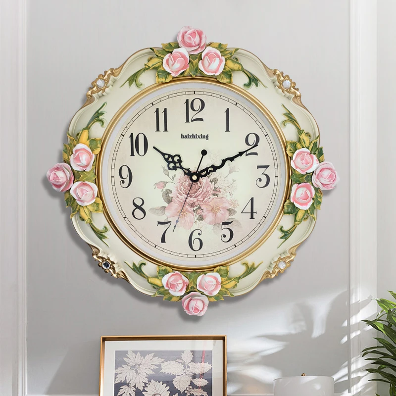 

European Style Vintage Clock Living Room Silent Quartz Clocks Small Retro Round Wall Watches For Hallway Home Decoration 17inch