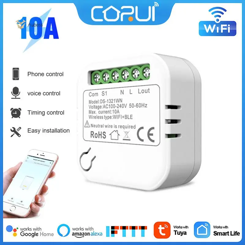

Модуль Мини-выключателя с таймером и Wi-Fi, беспроводные переключатели, умный пожарный переключатель Tuya, 100-240 В, беспроводные переключатели с управлением через приложение, 10 А
