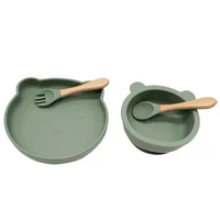 Cartoon Bear Baby Weaning Dishes Set Anti-Slip Shatter-proof Toddler Feeding Tableware with Fork Spoon Portable