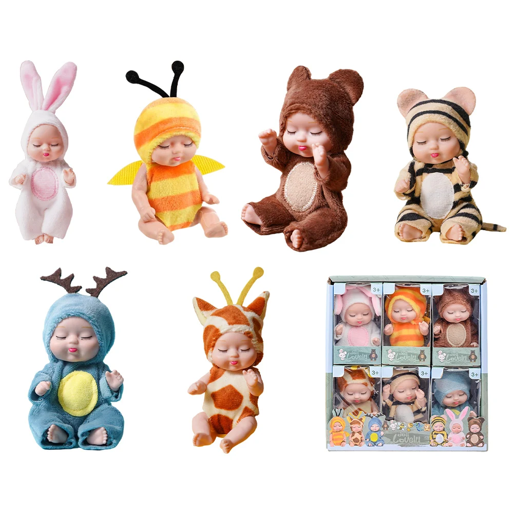 1/6 Pcs 11cm Mini Reborn Baby Doll Lifelike Realistic Baby Doll Toys with Animal Clothes Small Baby Dolls for Kids Birthday Gift
