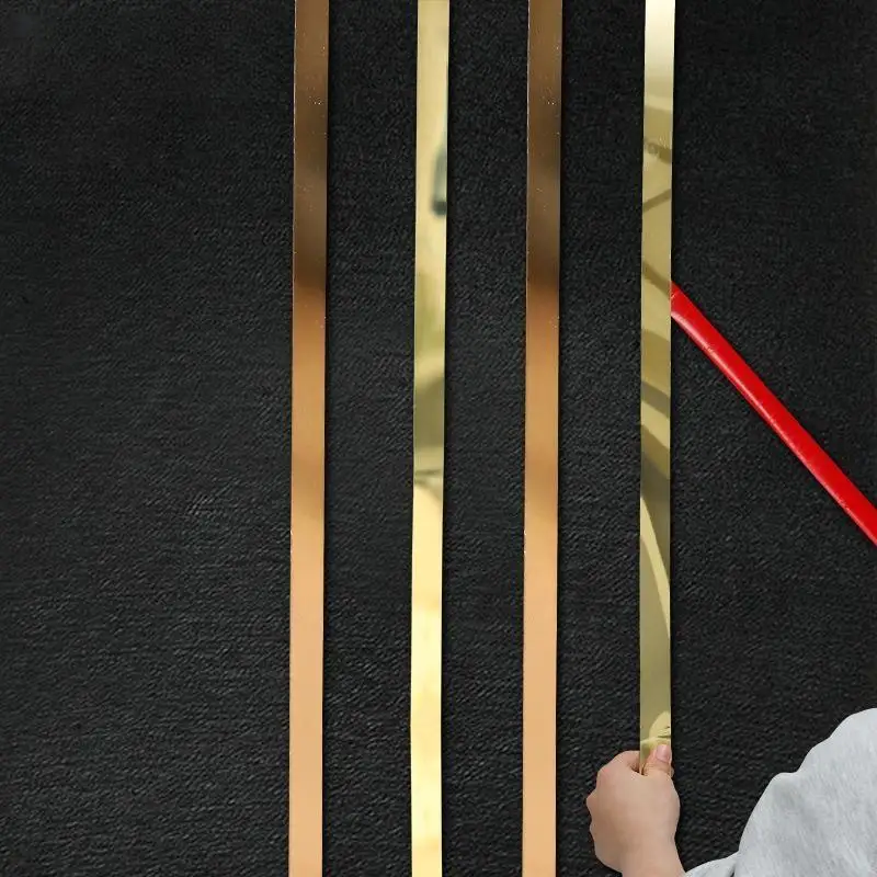 

5m Stainless Steel Flat Decorative Lines Wall Sticker Silver Titanium Gold Background Wall Ceiling Edge Strip Self-adhesive