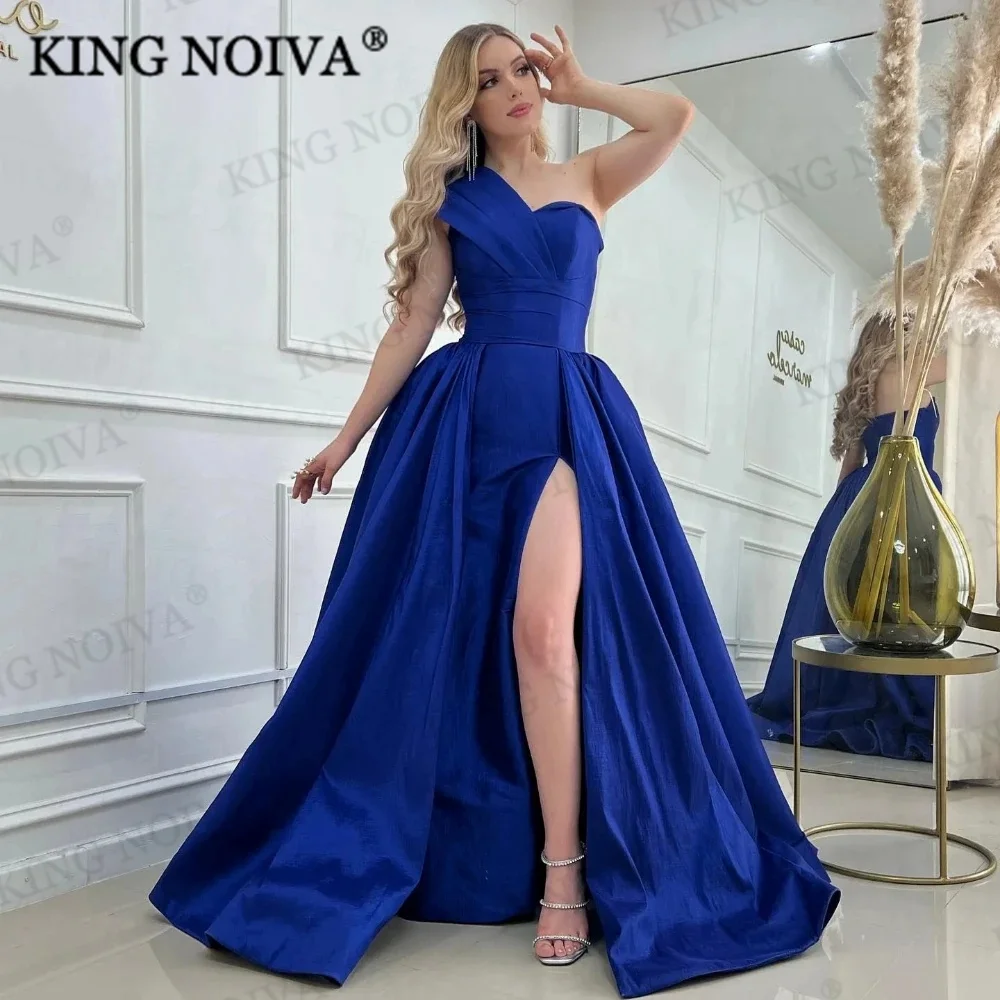 

KING Sexy One Shoulder Satin A-Line Evening Dresses 2024 Backless Side Split Floor Length Simple Prom Dress robe de soiréé
