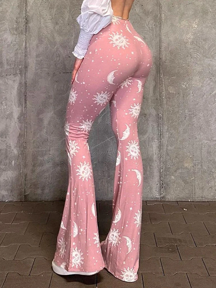 Summer Fashion Pink Slim Sweatpants Women Casual Abstract Print Micro Flare Y2k Pant Low Waisted Patchwork Long Streetwear Women