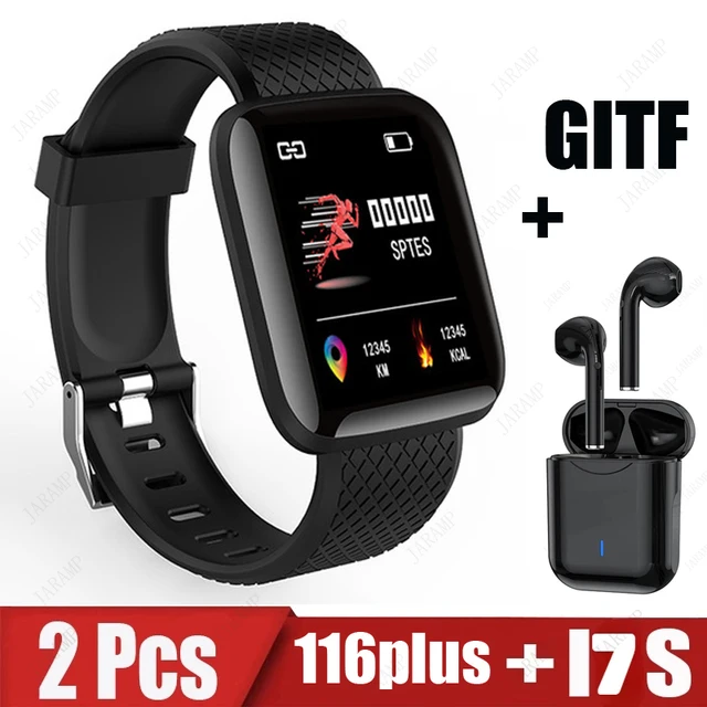 2Pcs 116plus i7s Smart Watch Men Women Bluetooth Earphone Watch Sport FitnessTracker Pedometer D13 Smartwatch Digital WristWatch 1