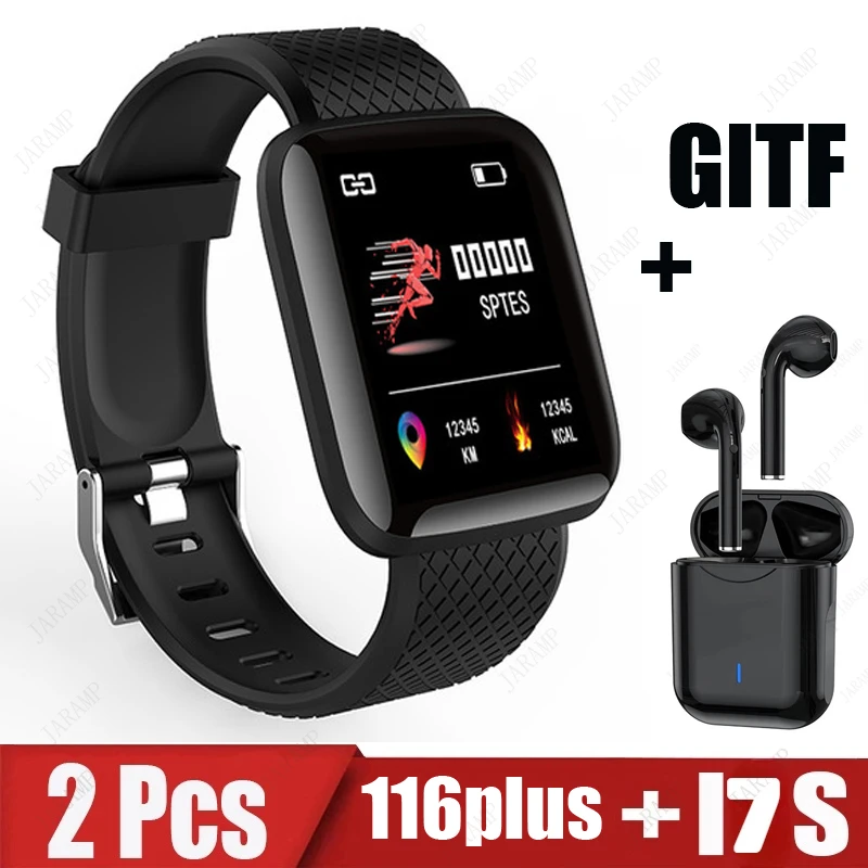 2Pcs 116plus i7s Smart Watch Men Women Bluetooth Earphone Watch Sport FitnessTracker Pedometer D13 Smartwatch Digital WristWatch