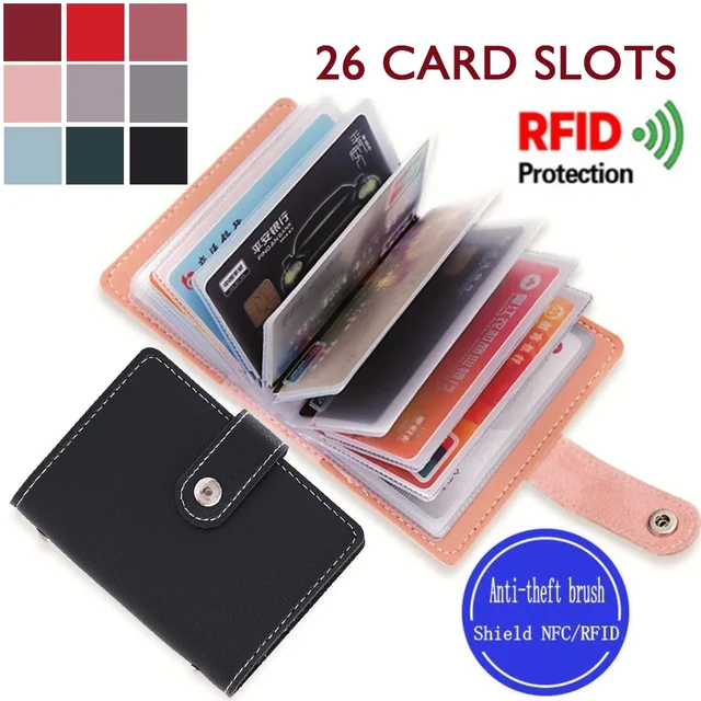 1PC Donna Uomo Pelle 26 Slot ID Porta carte di credito Custodia a portafoglio con blocco RFID Borsa da tasca 1