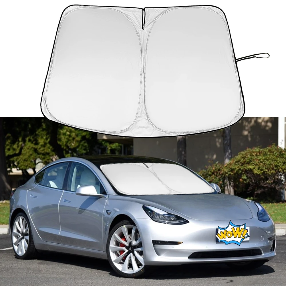 

For Tesla Moddel 3 Y Car Front Window Sunshade Sun Shade Cover Visor Parasol Coche Anti UV Foldable Windshield Sunscreen