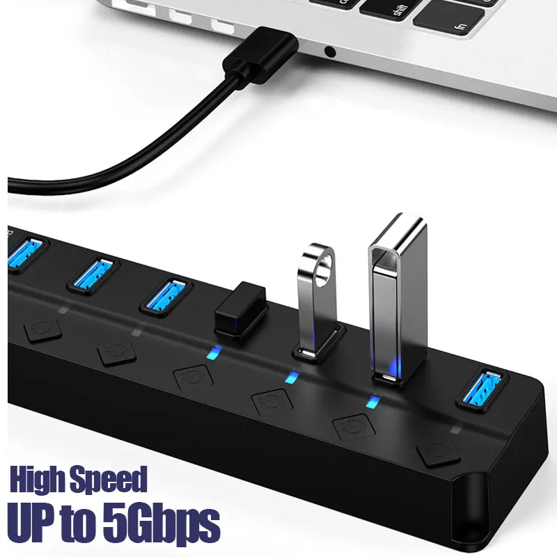 USB Hub 3.0 USB High Speed Splitter 4/7 Ports 5Gbps Hub Power Adapter With On/Off Switch Long Cable With Multiple Expander Hub