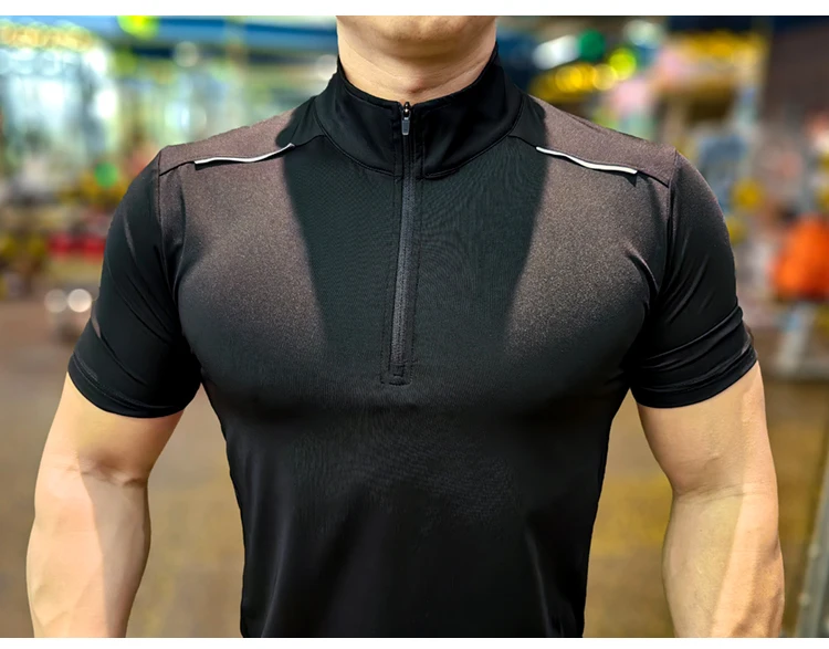 Men Running Short Sleeve T-shirt Outdoor Fitness Muscle Fit Shirt for Male Gym Jogging Sports Tops Tennis Elastic Breathable Tee