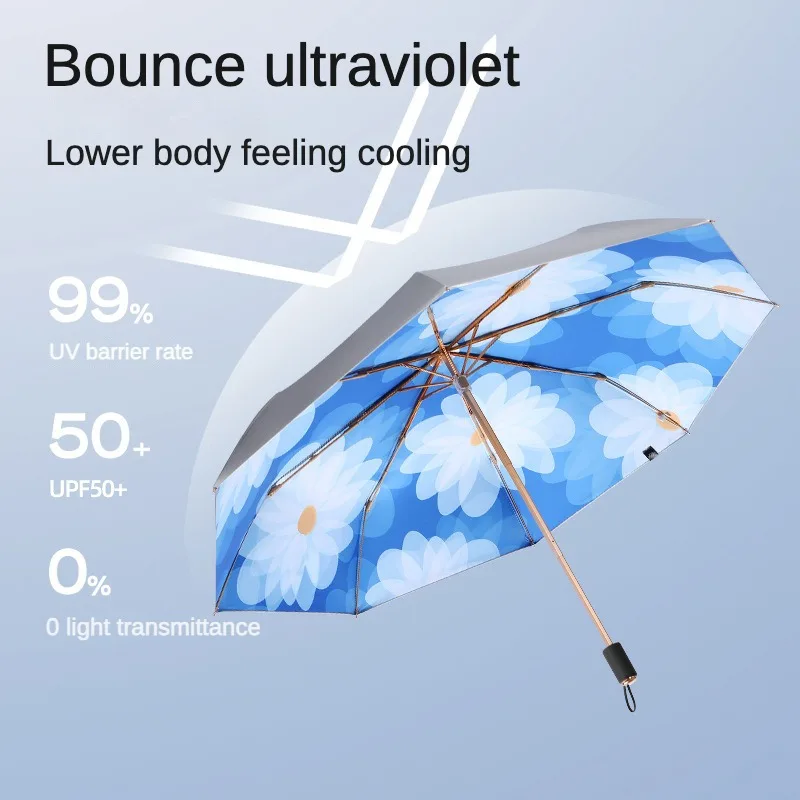 Folding Umbrella Sunshade Folding Umbrella for Women Thickened Titanium Silver Cloths Anti Sun UV Windproof Waterproof Rain Umbrellas Parasol